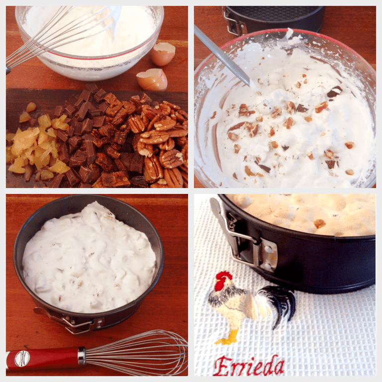 Soet goed word ingevou by 'n wolk van soet meringue. 