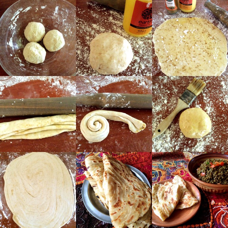 collage van roti se konsertina proses en spiraal